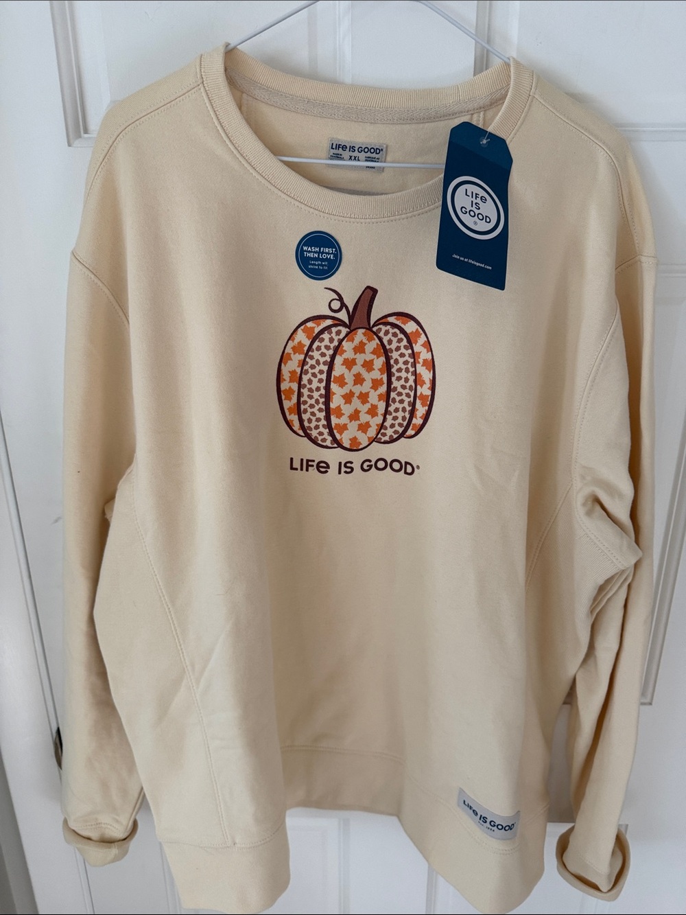 NWT Life is Good Cream 100% cotton Pumpkin Graphic Crewneck Sweatshirt XXL
